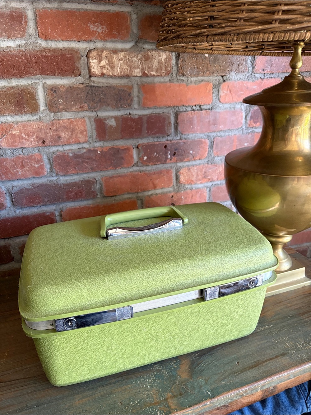 Vintage SAMSONITE Avacado green Travel Case Storage Box Makeup Organizer Case